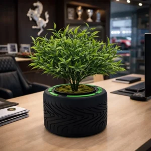 F1 Racing Tire Planter & Pen Holder – Motorsport Desk Organizer, Green Letter Tire Design